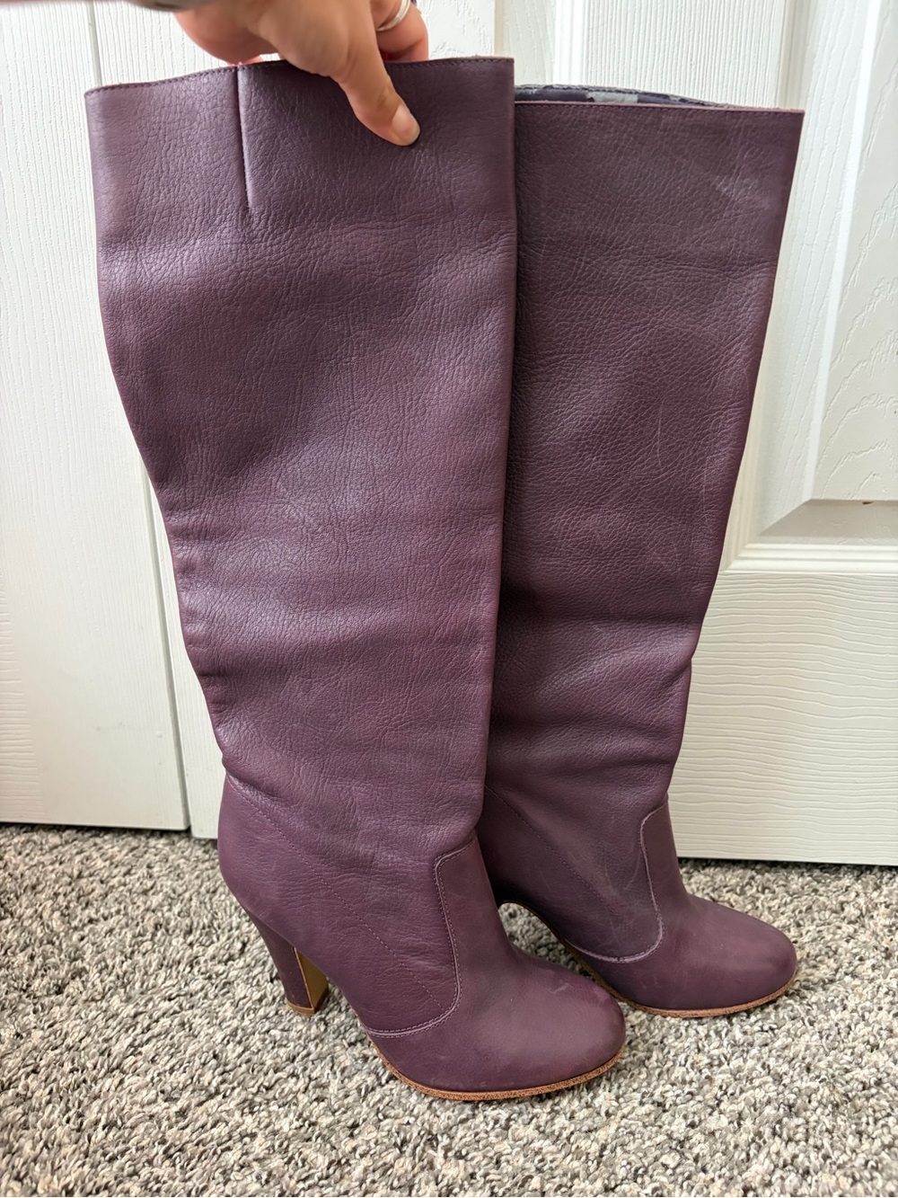 Aldo Tall Plum Leather Heeled Boots